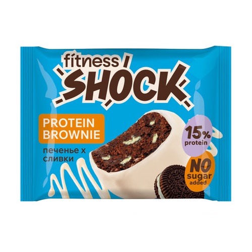 FitnesShock брауни с ароматом печенья в белой глазури, 50 гр FitnesShock брауни с ароматом печенья в белой глазури, 50 гр